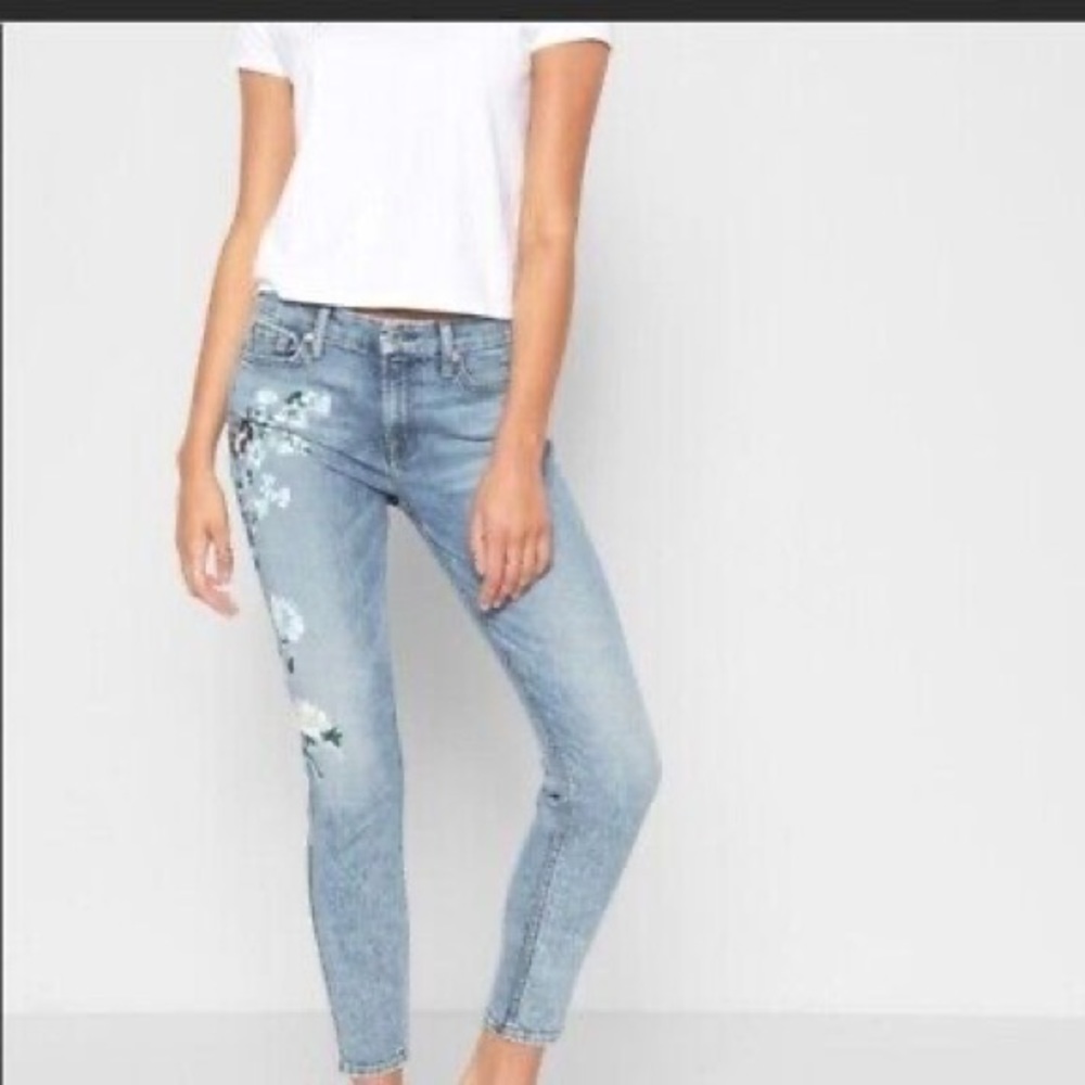 7 For All Mankind The Ankle Skinny Jeans Size 27 Floral Painted Denim